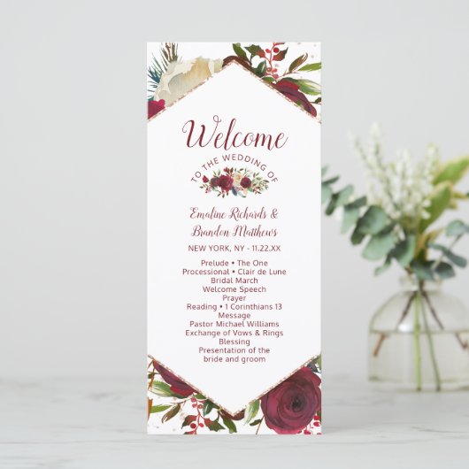 Mistletoe Manor Waterverf Winterhuwelijksceremonie Programma (Staand voorkant)