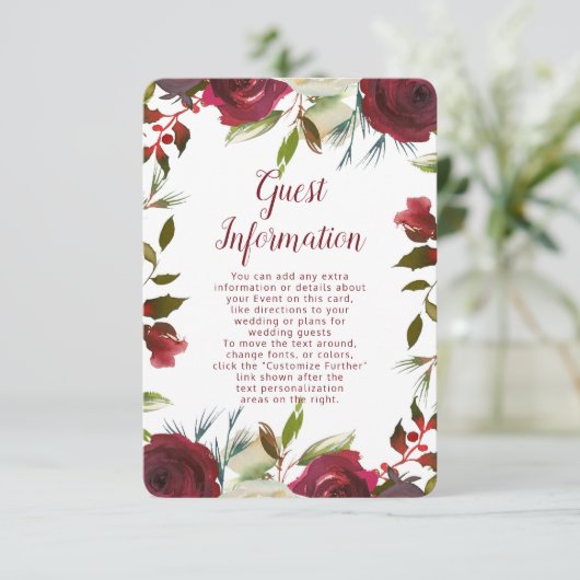 Mistletoe Manor Winter Bloemen bruiloft informatie Informatiekaartje (Staand voorkant)