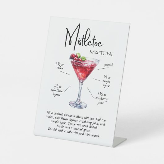 Mistletoe Martini Holiday Bar Sign Reclamebord Met Voetstuk (Voorkant)