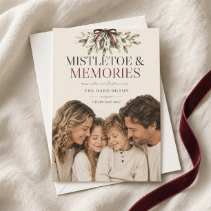 Mistletoe & Memories Bourgondische Strik Kerst Fot Feestdagenkaart