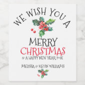 Mistletoe & Merry-kersttekst Temple Wijn Etiket (Enkel label)