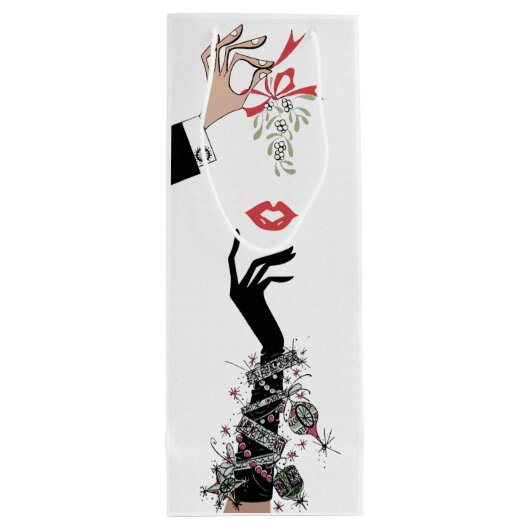 Mistletoe Mischief 1950 illustratie Wijn Cadeautas (Achterkant)