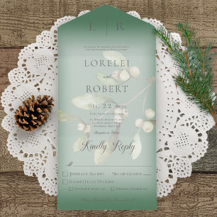 Mistletoe Modern Pine Green Dinner All In One Uitnodiging
