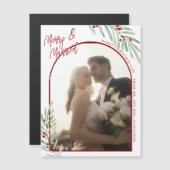Mistletoe Newlyweds Photo Christmas Magnet Card (Devant / Derrière)