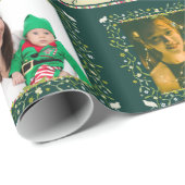 Mistletoe partridge strepen groene kerstfoto cadeaupapier (Rol Hoek)