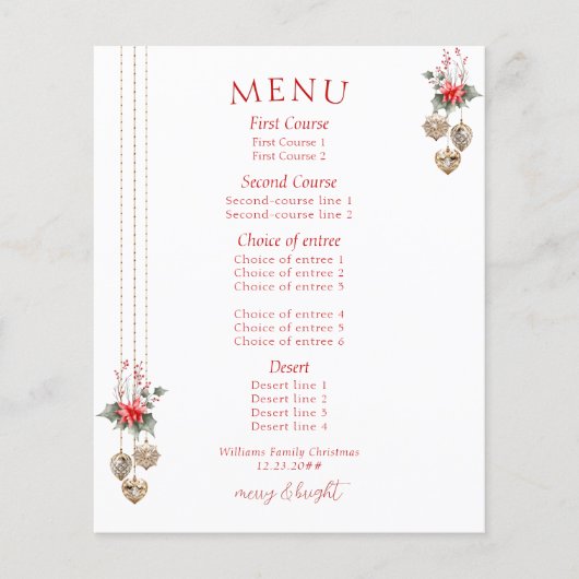 Mistletoe Red Posh Christmas Dinner Party Menu (Devant)
