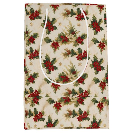 Mistletoe retro patroon kerstcadeaus medium cadeauzakje (Voorkant)
