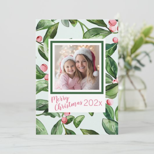 Mistletoe rose Joyeuse carte de Noël (Debout devant)