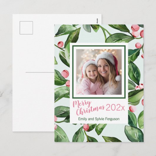 Mistletoe rose Joyeux Noël Carte postale (Devant / Derrière)