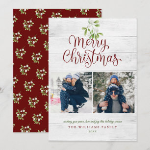 Mistletoe Rustic Hout Kerstmis 2 Foto Feestdagenkaart