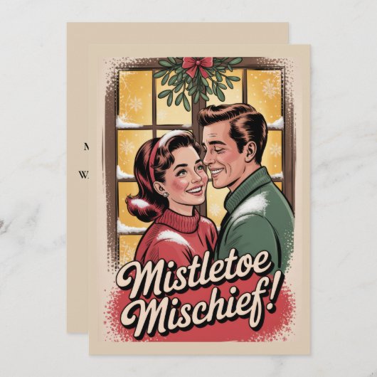 Mistletoe Schelmerige Retro Kerstmis Jaren 50 Vint Feestdagenkaart (Voorkant / Achterkant)