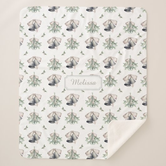 Mistletoe Silver Bells Christmas Sherpa Deken (Voorkant)