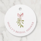 Mistletoe Stof Roze Strik Bruidsborrel Bedankjes Labels (Voorkant)