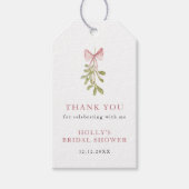 Mistletoe Stof Roze Strik Bruidsdouche Cadeaulabel (Voorkant)