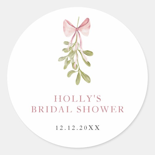 Mistletoe Stof Roze Strik Bruiloft Feest Ronde Sticker (Voorkant)