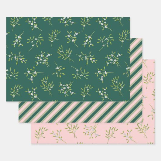 Mistletoe Stripes Groen Roos Inpakpapier Vel (Set)