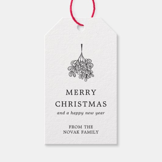 Mistletoe Twig Kraft Paper Merry Kerstry Cadeaulabel (Voorkant)