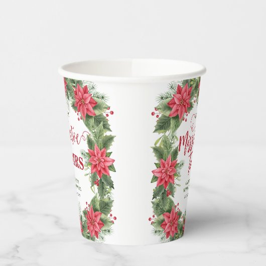 Mistletoe Voor Mrs Winter Poinsettia Bruidsfeest Papieren Bekers (Links)