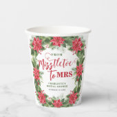 Mistletoe Voor Mrs Winter Poinsettia Bruidsfeest Papieren Bekers (Voorkant)