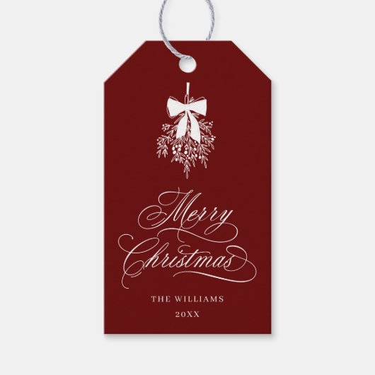 Mistletoe Vrolijk Kerstfeest | Feliz Navidad Red Cadeaulabel (Voorkant)