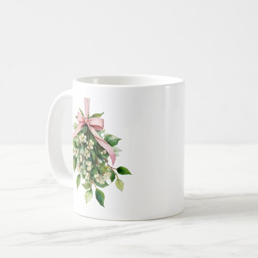 Mistletoe with Pink Ribbon Koffiemok (Voorkant links)