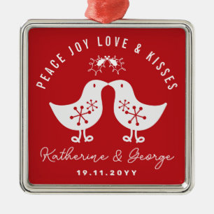 Mistletoes Kissing Chicks Mr. & Mrs. 1st Kerstmis Metalen Ornament