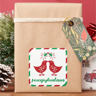 Mistletoes Kissing Chicks Mr. & Mrs. 1st Kerstmis Vierkante Sticker