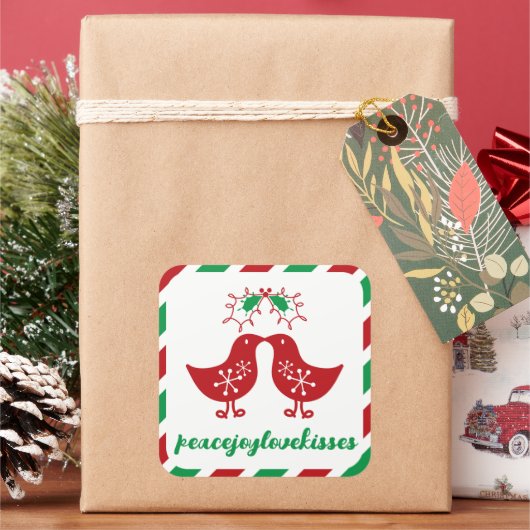 Mistletoes Kissing Chicks Mr. & Mrs. 1st Kerstmis Vierkante Sticker (Feestdagen)