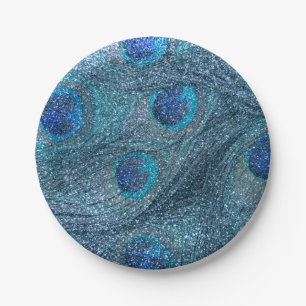 mistroostig blauw glitter peace ock veren papieren bordje