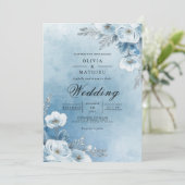 Misty Azure Bloom Bruiloft Kaart (Staand voorkant)