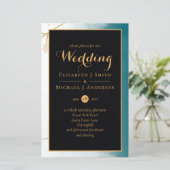 Misty Blauwgroen Gold Wedding Invitation BUDGET A9 (Staand voorkant)