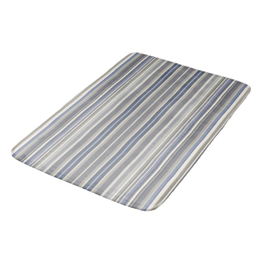 Misty Blue Grey Stripes Badmat (Gekanteld)