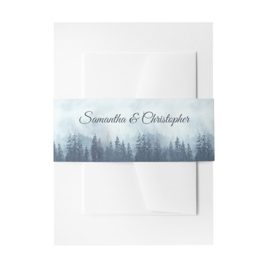 Misty Blue Pine Tree Forest rustieke bruiloft Uitnodigingen Wikkel (Voorkant Voorbeeld)