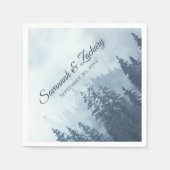 Misty Blue Pine Trees Rustic Waterverf Wedding Servet (Voorkant)