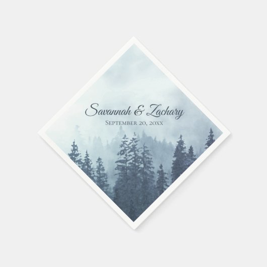 Misty Blue Pine Trees Rustic Waterverf Wedding Servet (Hoek)