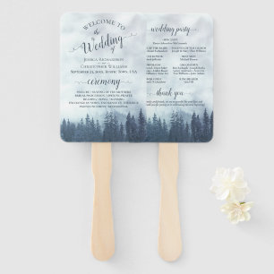 Misty Blue Pine Trees Rustic Wedding Programme Handwaaier