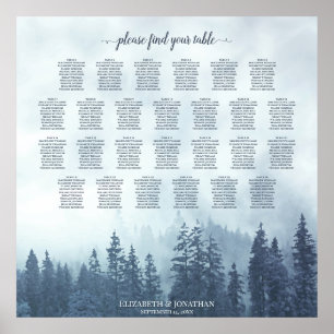 Misty Blue Pines 26 Table Wedding Seating Chart Poster