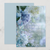 Misty Blue White Hydrangea Garden Frame Wedding Kaart (Voorkant / Achterkant)