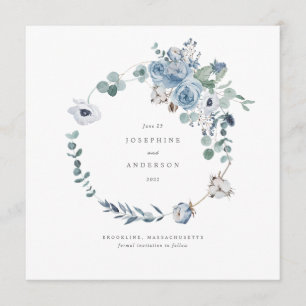 Misty Blues Wreath Save The Date Menu