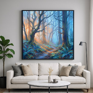 Misty Bos Mysterieuze Pad - Pastel Schilderstijl Poster