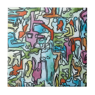 Misty City-Hand-geschilderde Abstracte Waterverf A Tegeltje