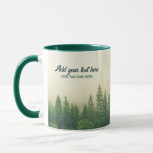 Misty dennenbos bomen aangepast aandenken mok