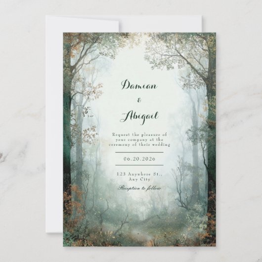 Misty Emerald Forest Path Romantic Woodland Kaart (Voorkant)