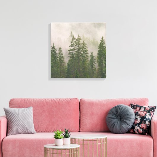 Misty Foggy Forest Bomen Canvas Afdruk (Insitu (Woonkamer))