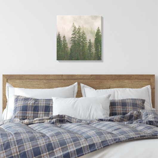 Misty Foggy Forest Bomen Canvas Afdruk (Insitu (Slaapkamer))