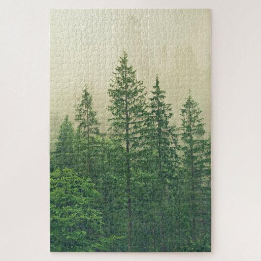 Misty Foggy Green Pine Trees Foto Legpuzzel (Verticaal)