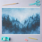 Misty Forest Blauwe Groene Pijnbomen Decoupage Tissuepapier (Craft)