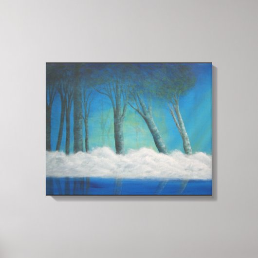 Misty Forest Blue River Reflections Canvas Afdruk (Voorkant)