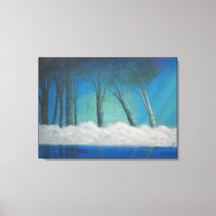 Misty Forest Blue River Reflections Canvas Afdruk