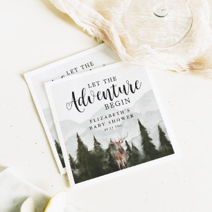 Misty Forest Deer Adventure Begin Baby shower Servet